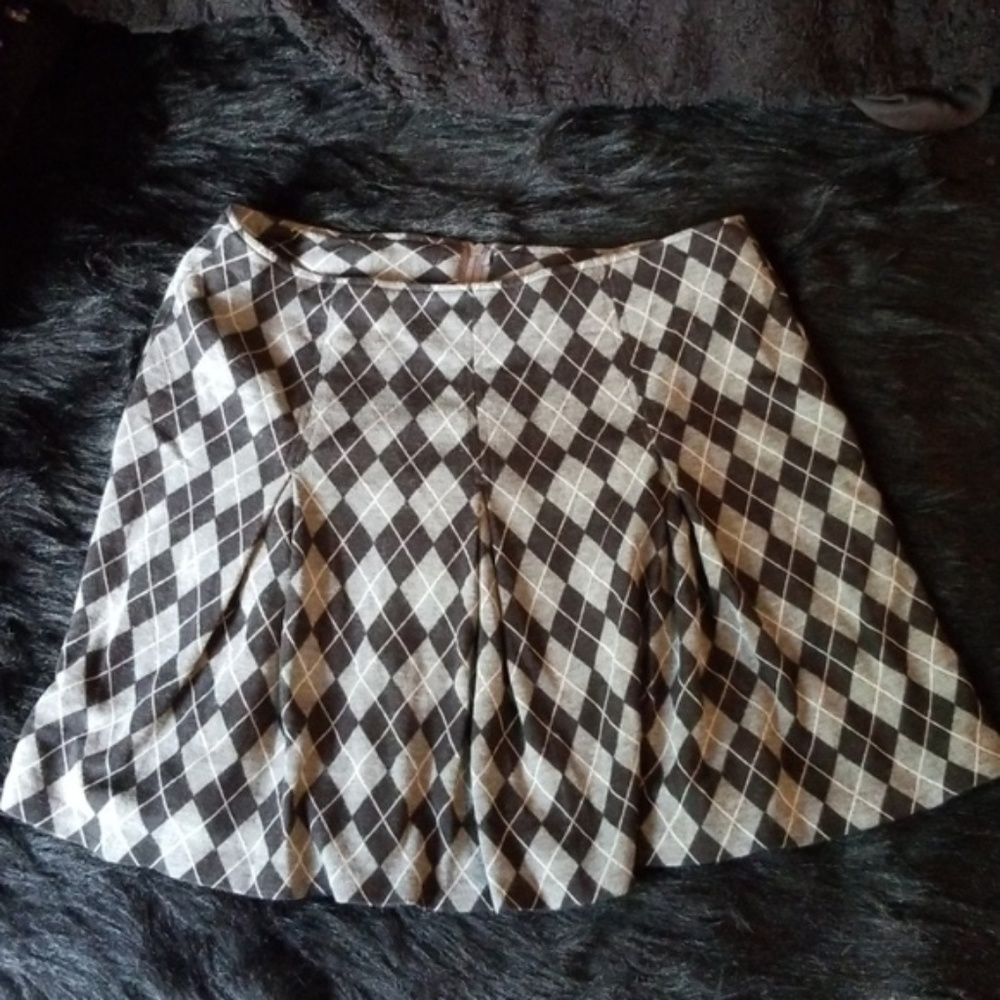 Vintage Express Tricot Gray Pleated Argyle Skirt
